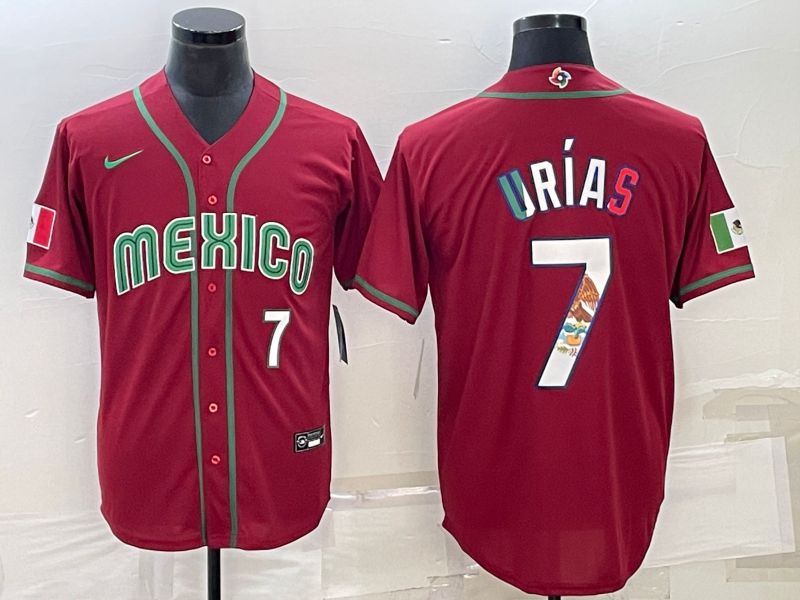 Men 2023 World Cub Mexico #7 Urias Red Nike MLB Jersey7